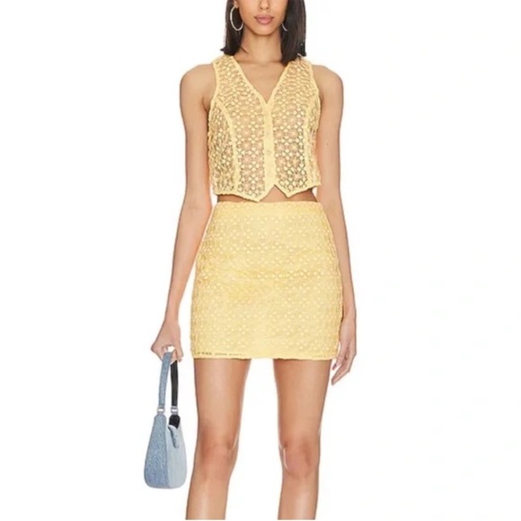 L'ACADEMIE Comilly Lace Mini Skirt in Yellow Apricot Crochet Revolve - Picture 10 of 10